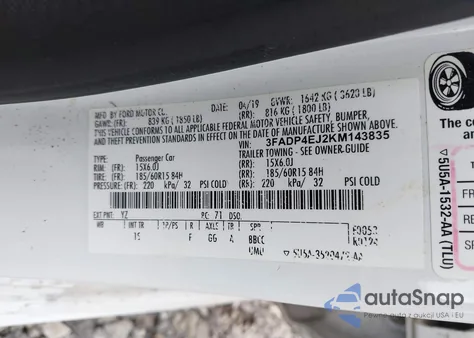2019 Ford Fiesta Se from USA, damaged, VIN 3FADP4EJ2KM143835
